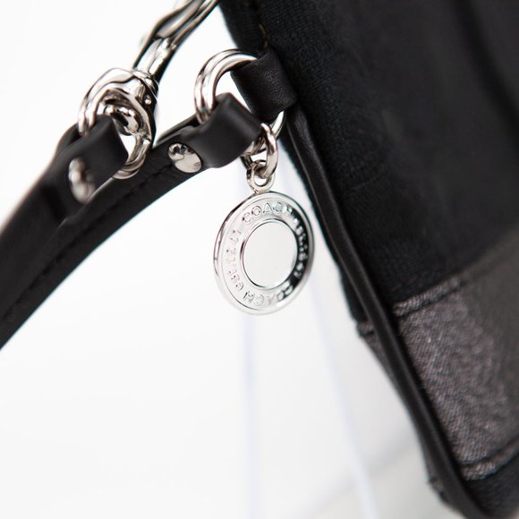 COACH Black Canvas Wristlet with Metallic Sparkly Stripe - Picture 7 of 11